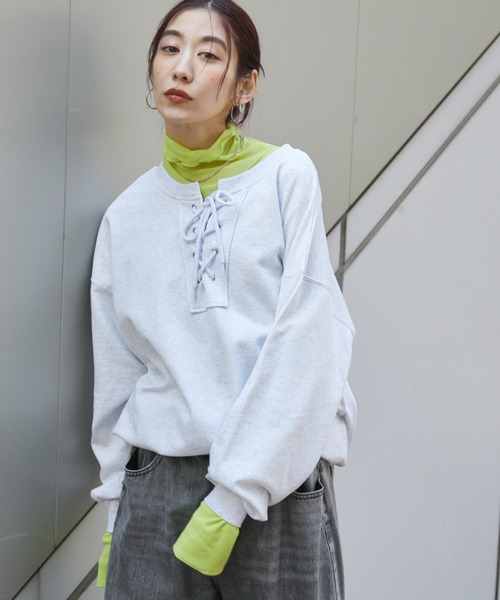 Auntie Rosa Holiday（アンティローザホリデー）の「レースアップスウェット / 前後2WAY（スウェット・レディース・ナチュラル/チャコールグレー・FREE）」の4枚目の写真