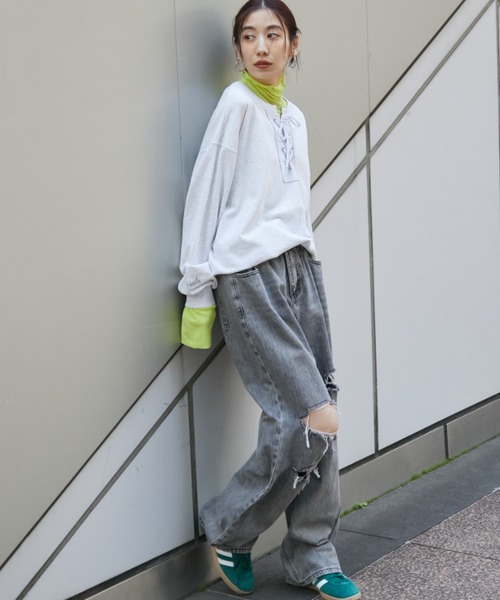 Auntie Rosa Holiday（アンティローザホリデー）の「レースアップスウェット / 前後2WAY（スウェット・レディース・ナチュラル/チャコールグレー・FREE）」の11枚目の写真