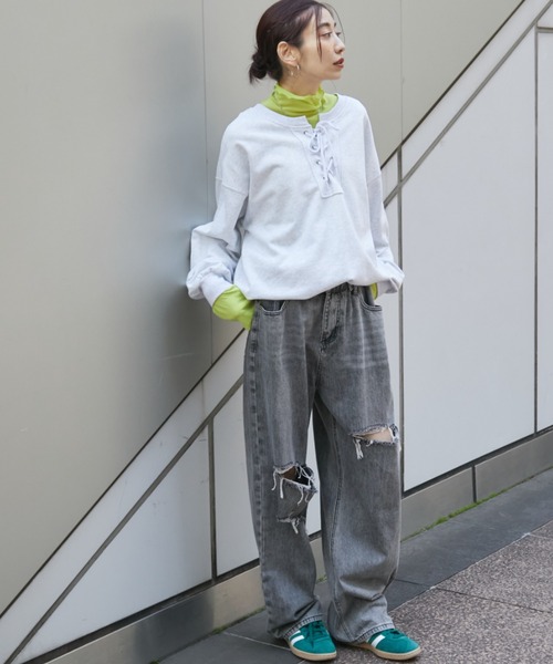 Auntie Rosa Holiday（アンティローザホリデー）の「レースアップスウェット / 前後2WAY（スウェット・レディース・ナチュラル/チャコールグレー・FREE）」の10枚目の写真