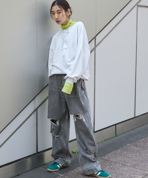 Auntie Rosa Holiday（アンティローザホリデー）の「レースアップスウェット / 前後2WAY（スウェット・レディース・ナチュラル/チャコールグレー・FREE）」の9枚目の写真