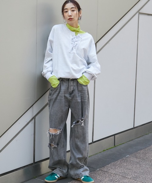 Auntie Rosa Holiday（アンティローザホリデー）の「レースアップスウェット / 前後2WAY（スウェット・レディース・ナチュラル/チャコールグレー・FREE）」の8枚目の写真