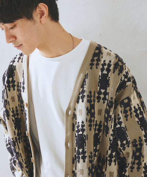 JOURNAL STANDARD relume(ジャーナルスタンダード レリューム)の「CALIFORNIA エアリーモール ジャガードカーディガン(カーディガン/ボレロ・メンズ・チャコールグレー/ブラック/ブラウン/ネイビー/ベージュ・MEDIUM/LARGE)」の17枚目の写真