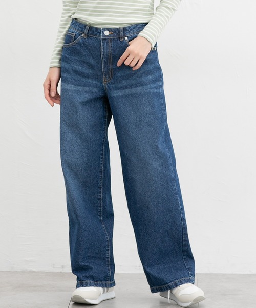 デニムパンツ ワイド ジーパン ベルト ウォッシュ 全2色 b4848 デニムワイドパンツ（股下73cm）（デニムパンツ）｜Honeys