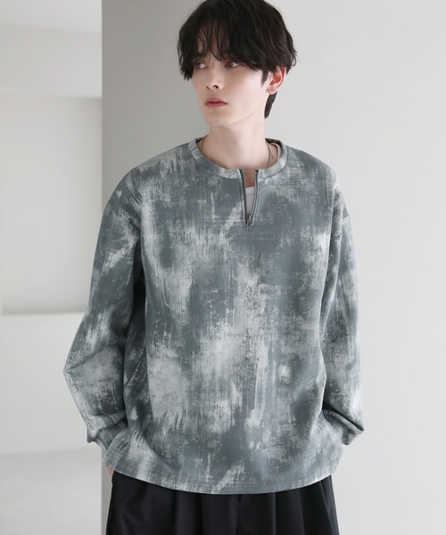 ASTRONOMY（アストロノミー）の「クルーネックハーフジップポンチ総柄カットソー（Tシャツ/カットソー・メンズ・ブラック/ホワイト・S/M/L）」の2枚目の写真