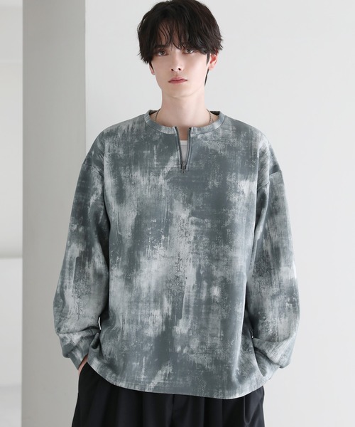 ASTRONOMY（アストロノミー）の「クルーネックハーフジップポンチ総柄カットソー（Tシャツ/カットソー・メンズ・ブラック/ホワイト・S/M/L）」の15枚目の写真
