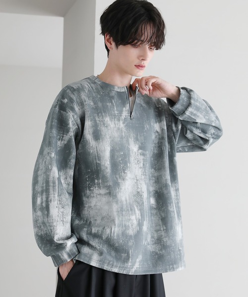 ASTRONOMY（アストロノミー）の「クルーネックハーフジップポンチ総柄カットソー（Tシャツ/カットソー・メンズ・ブラック/ホワイト・S/M/L）」の14枚目の写真