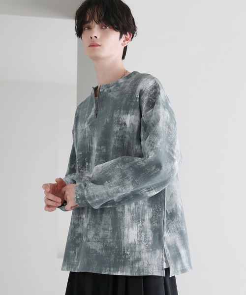 ASTRONOMY（アストロノミー）の「クルーネックハーフジップポンチ総柄カットソー（Tシャツ/カットソー・メンズ・ブラック/ホワイト・S/M/L）」の13枚目の写真