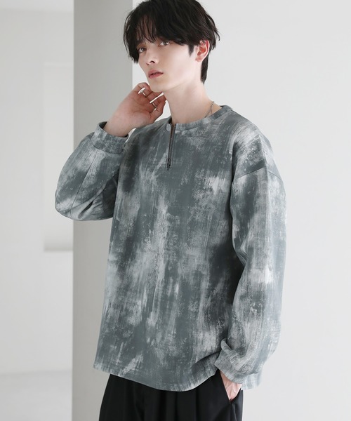 ASTRONOMY（アストロノミー）の「クルーネックハーフジップポンチ総柄カットソー（Tシャツ/カットソー・メンズ・ブラック/ホワイト・S/M/L）」の12枚目の写真