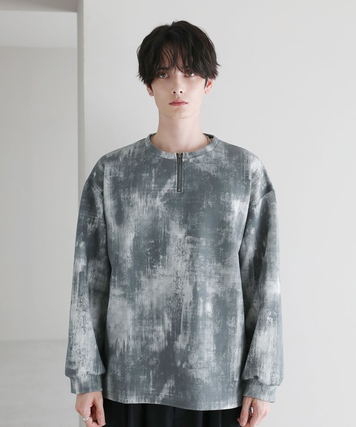 ASTRONOMY（アストロノミー）の「クルーネックハーフジップポンチ総柄カットソー（Tシャツ/カットソー・メンズ・ブラック/ホワイト・S/M/L）」の7枚目の写真