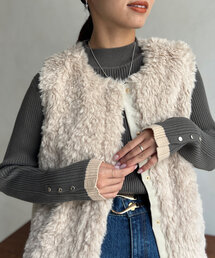 Chez toi | 配色袖口ボタンハイネックプルオーバー(ニット/セーター)