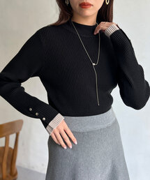 Chez toi | 配色袖口ボタンハイネックプルオーバー(ニット/セーター)