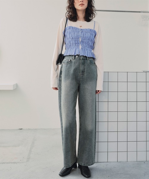 titivate（ティティベイト）の「シャーリングフリルビスチェキャミソール（キャミソール・レディース・ブラック/ベージュ系その他/ホワイト/ブルー系その他・M/L）」の16枚目の写真