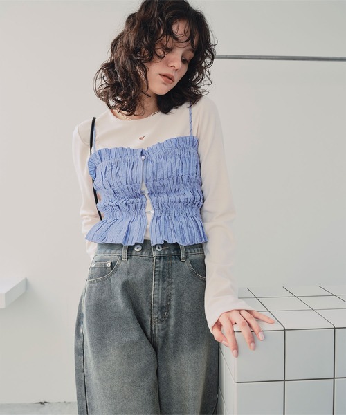 titivate（ティティベイト）の「シャーリングフリルビスチェキャミソール（キャミソール・レディース・ブラック/ベージュ系その他/ホワイト/ブルー系その他・M/L）」の15枚目の写真