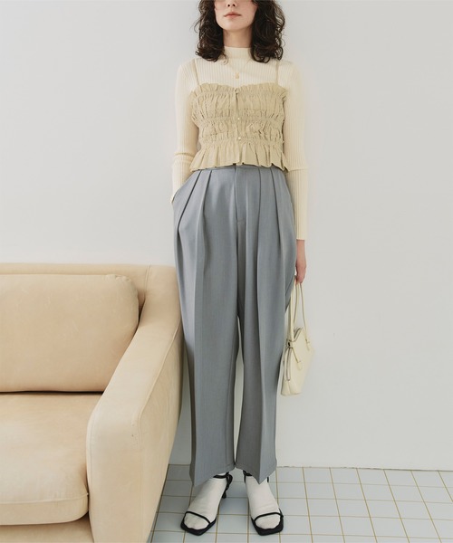 titivate（ティティベイト）の「シャーリングフリルビスチェキャミソール（キャミソール・レディース・ブラック/ベージュ系その他/ホワイト/ブルー系その他・M/L）」の9枚目の写真