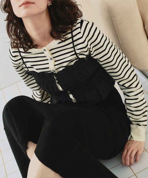 titivate（ティティベイト）の「シャーリングフリルビスチェキャミソール（キャミソール・レディース・ブラック/ベージュ系その他/ホワイト/ブルー系その他・M/L）」の7枚目の写真