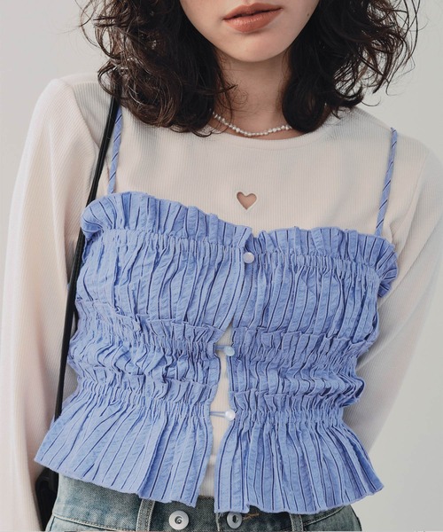 titivate（ティティベイト）の「シャーリングフリルビスチェキャミソール（キャミソール・レディース・ブラック/ベージュ系その他/ホワイト/ブルー系その他・M/L）」の12枚目の写真