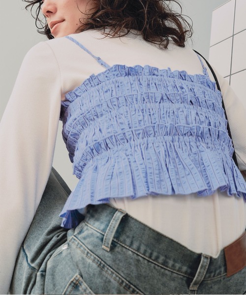 titivate（ティティベイト）の「シャーリングフリルビスチェキャミソール（キャミソール・レディース・ブラック/ベージュ系その他/ホワイト/ブルー系その他・M/L）」の13枚目の写真