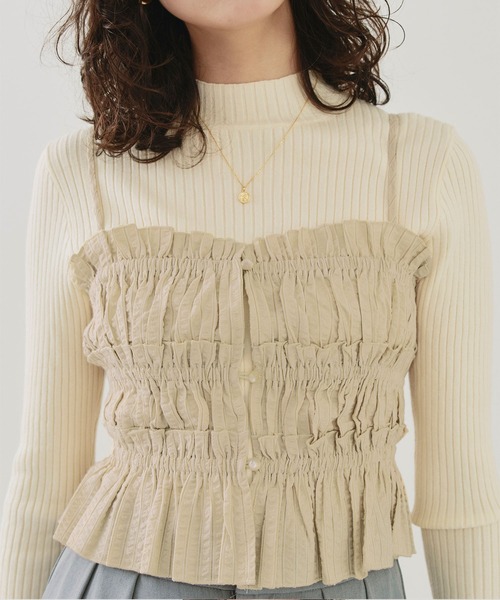 titivate（ティティベイト）の「シャーリングフリルビスチェキャミソール（キャミソール・レディース・ブラック/ベージュ系その他/ホワイト/ブルー系その他・M/L）」の10枚目の写真