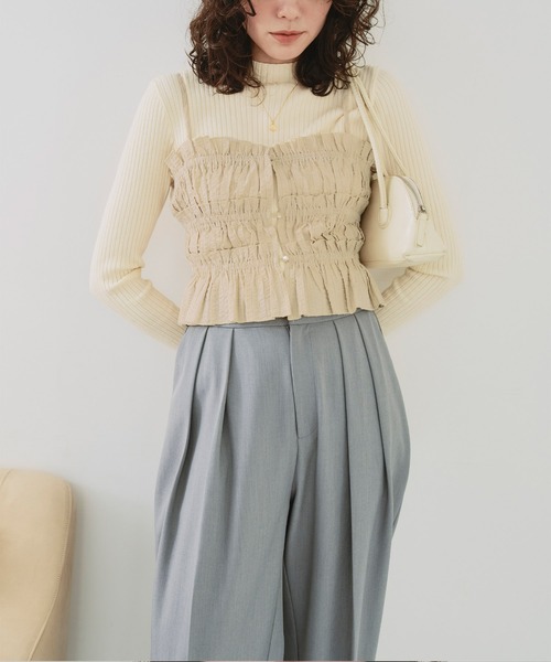 titivate（ティティベイト）の「シャーリングフリルビスチェキャミソール（キャミソール・レディース・ブラック/ベージュ系その他/ホワイト/ブルー系その他・M/L）」の11枚目の写真