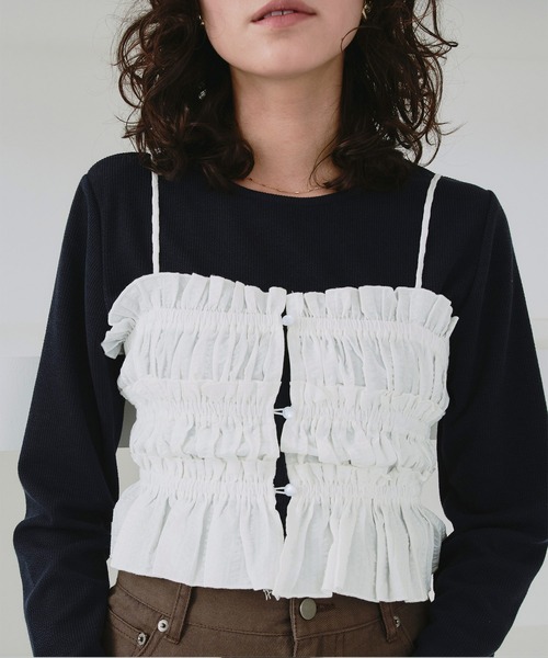 titivate（ティティベイト）の「シャーリングフリルビスチェキャミソール（キャミソール・レディース・ブラック/ベージュ系その他/ホワイト/ブルー系その他・M/L）」の22枚目の写真