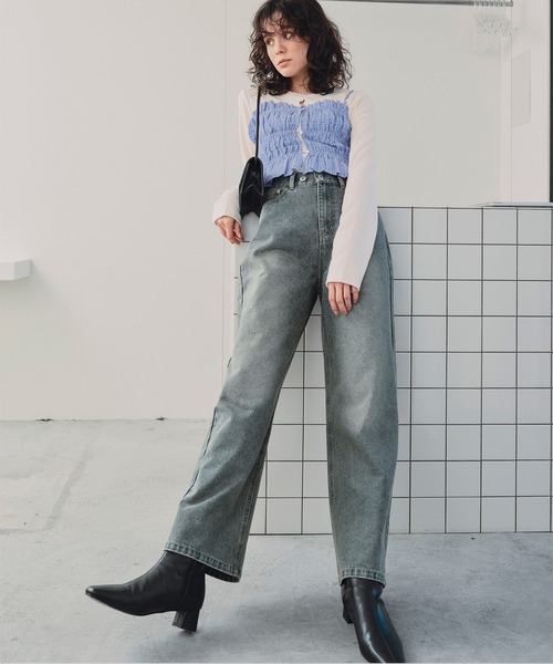 titivate（ティティベイト）の「シャーリングフリルビスチェキャミソール（キャミソール・レディース・ブラック/ベージュ系その他/ホワイト/ブルー系その他・M/L）」の14枚目の写真