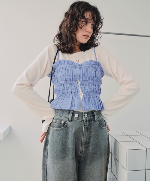 titivate（ティティベイト）の「シャーリングフリルビスチェキャミソール（キャミソール・レディース・ブラック/ベージュ系その他/ホワイト/ブルー系その他・M/L）」の18枚目の写真