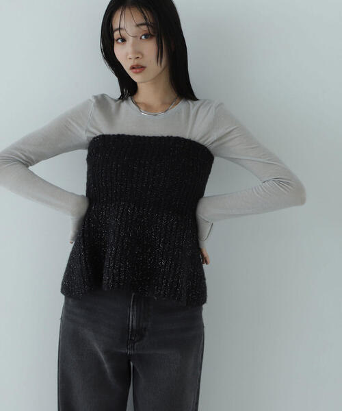 NATURAL BEAUTY BASIC(ナチュラルビューティーベーシック)の「◇ペプラムニットビスチェ(ベスト・レディース・ブラック/オフホワイト・FREE)」の17枚目の写真