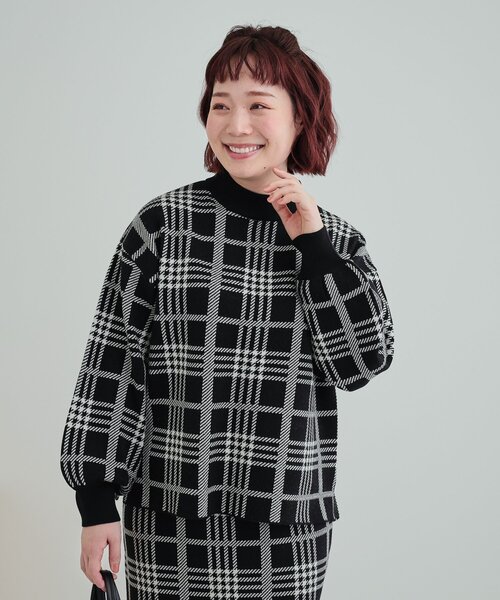 洗える/セットアップ可】 着る度うっとり もちもちチェック柄ニット