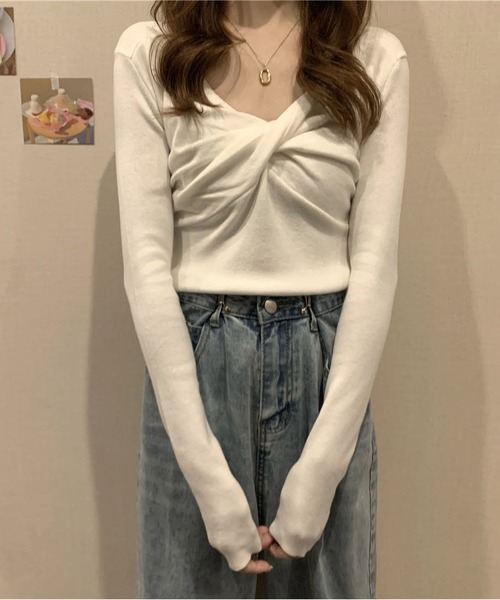 MAISON DE THERESE(メゾン ド テレーズ)の「フロントクロス長袖ニットトップス(ニット/セーター・レディース・グレー/ブラック/ワイン/ベージュ/ブラウン/ホワイト・FREE)」の13枚目の写真