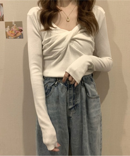 MAISON DE THERESE(メゾン ド テレーズ)の「フロントクロス長袖ニットトップス(ニット/セーター・レディース・グレー/ブラック/ワイン/ベージュ/ブラウン/ホワイト・FREE)」の14枚目の写真