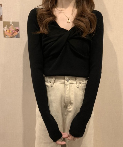 MAISON DE THERESE(メゾン ド テレーズ)の「フロントクロス長袖ニットトップス(ニット/セーター・レディース・グレー/ブラック/ワイン/ベージュ/ブラウン/ホワイト・FREE)」の16枚目の写真