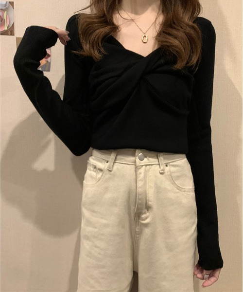 MAISON DE THERESE(メゾン ド テレーズ)の「フロントクロス長袖ニットトップス(ニット/セーター・レディース・グレー/ブラック/ワイン/ベージュ/ブラウン/ホワイト・FREE)」の17枚目の写真