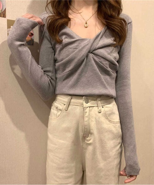 MAISON DE THERESE(メゾン ド テレーズ)の「フロントクロス長袖ニットトップス(ニット/セーター・レディース・グレー/ブラック/ワイン/ベージュ/ブラウン/ホワイト・FREE)」の11枚目の写真