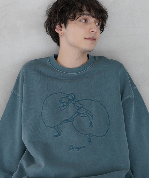 RAGEBLUE(レイジブルー)の「【wakazoo】コラボ/刺繍イラストヘビーウェイトスウェット(スウェット・メンズ・ブルー/イエロー/ブラック・LARGE/MEDIUM)」の3枚目の写真