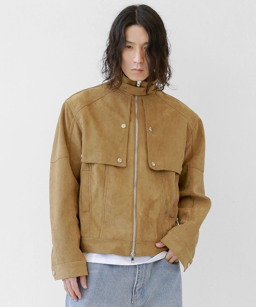 セール】フェイク スエードスタンドカラージャケット ライダース