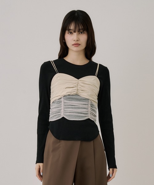 UNITED TOKYO（ユナイテッドトウキョウ）の「ギャザービスチェコンビTEE｜ウォッシャブル/ロンT/ビスチェ/春服（Tシャツ/カットソー・レディース・ホワイト/ブラック・FREE）」の18枚目の写真