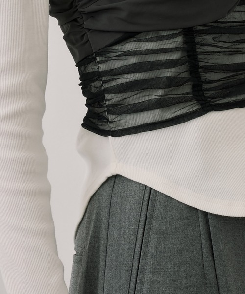 UNITED TOKYO（ユナイテッドトウキョウ）の「ギャザービスチェコンビTEE｜ウォッシャブル/ロンT/ビスチェ/春服（Tシャツ/カットソー・レディース・ホワイト/ブラック・FREE）」の13枚目の写真