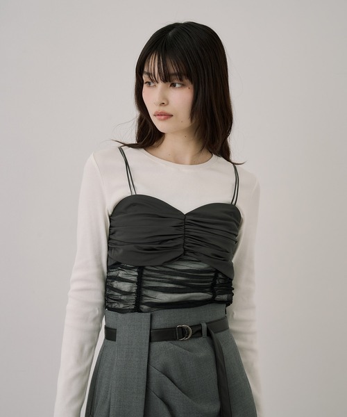 UNITED TOKYO（ユナイテッドトウキョウ）の「ギャザービスチェコンビTEE｜ウォッシャブル/ロンT/ビスチェ/春服（Tシャツ/カットソー・レディース・ホワイト/ブラック・FREE）」の8枚目の写真