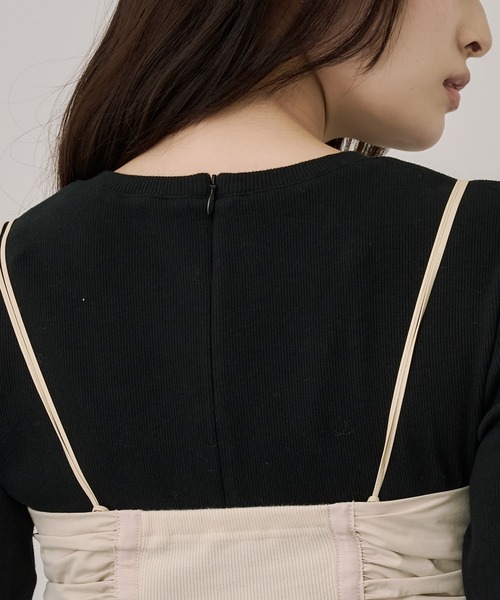 UNITED TOKYO（ユナイテッドトウキョウ）の「ギャザービスチェコンビTEE｜ウォッシャブル/ロンT/ビスチェ/春服（Tシャツ/カットソー・レディース・ホワイト/ブラック・FREE）」の5枚目の写真