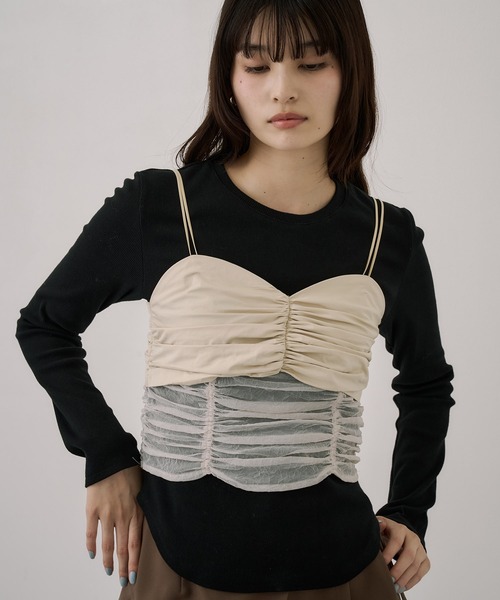 UNITED TOKYO（ユナイテッドトウキョウ）の「ギャザービスチェコンビTEE｜ウォッシャブル/ロンT/ビスチェ/春服（Tシャツ/カットソー・レディース・ホワイト/ブラック・FREE）」の16枚目の写真