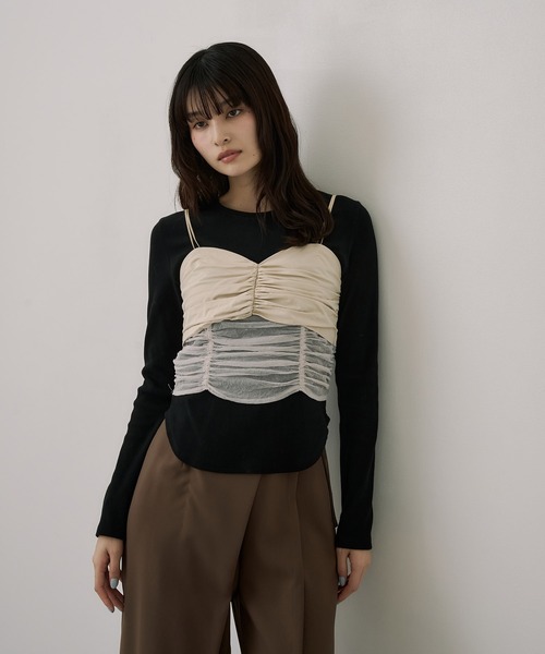 UNITED TOKYO（ユナイテッドトウキョウ）の「ギャザービスチェコンビTEE｜ウォッシャブル/ロンT/ビスチェ/春服（Tシャツ/カットソー・レディース・ホワイト/ブラック・FREE）」の15枚目の写真