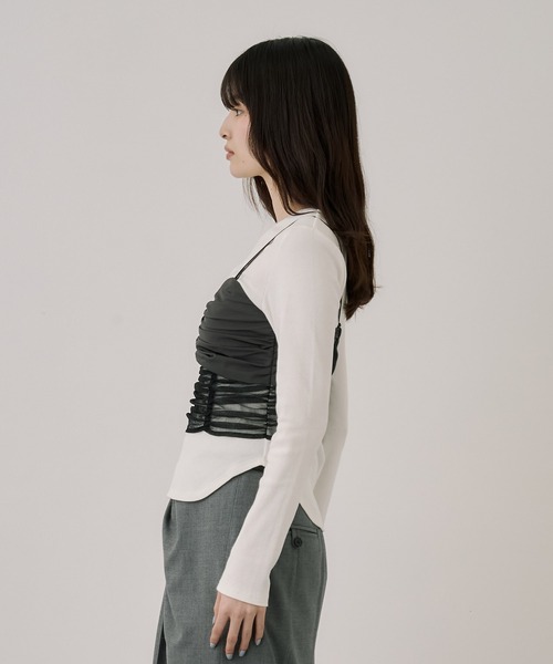 UNITED TOKYO（ユナイテッドトウキョウ）の「ギャザービスチェコンビTEE｜ウォッシャブル/ロンT/ビスチェ/春服（Tシャツ/カットソー・レディース・ホワイト/ブラック・FREE）」の10枚目の写真