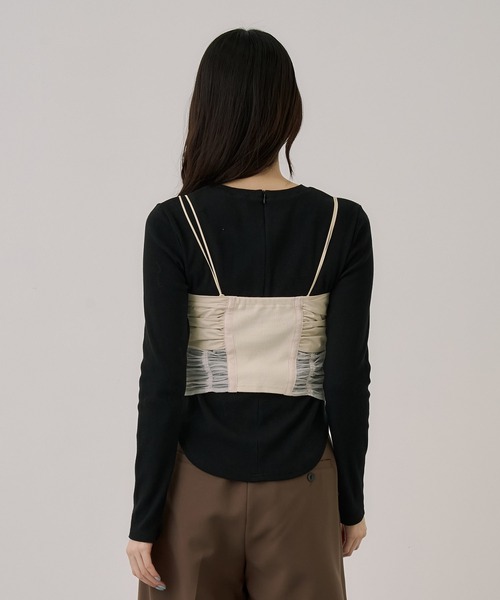 UNITED TOKYO（ユナイテッドトウキョウ）の「ギャザービスチェコンビTEE｜ウォッシャブル/ロンT/ビスチェ/春服（Tシャツ/カットソー・レディース・ホワイト/ブラック・FREE）」の4枚目の写真