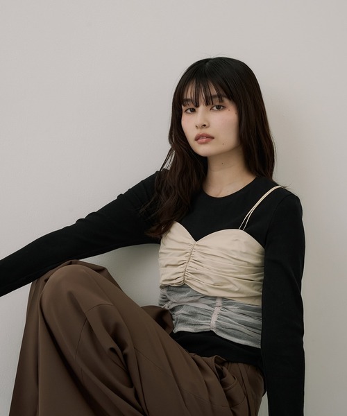 UNITED TOKYO（ユナイテッドトウキョウ）の「ギャザービスチェコンビTEE｜ウォッシャブル/ロンT/ビスチェ/春服（Tシャツ/カットソー・レディース・ホワイト/ブラック・FREE）」の17枚目の写真