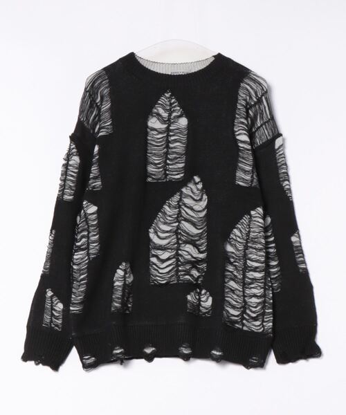 BARELY BLUE(ベアリーブルー)の「【 BARELY BLUE / ベアリーブルー 】 レイヤード ダメージ デザイン ニット / UNISEX(ニット/セーター・メンズ・ブラック/グレー・S/M/L)」の11枚目の写真