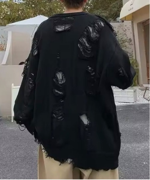 BARELY BLUE(ベアリーブルー)の「【 BARELY BLUE / ベアリーブルー 】 レイヤード ダメージ デザイン ニット / UNISEX(ニット/セーター・メンズ・ブラック/グレー・S/M/L)」の8枚目の写真