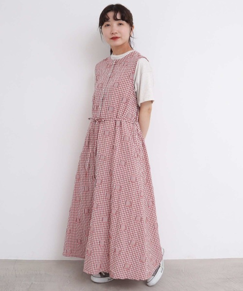 極美品 アトリエドゥサボン カットジャガード ギンガムストライプワンピース 半袖 極美品 アトリエドゥサボン カットジャガード ギンガム