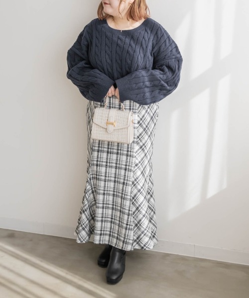 CLETTE（クレット）の「チェック柄ツイードマーメイドスカート（スカート・レディース・ブラック/オフホワイト・3L/4L/LL）」の3枚目の写真