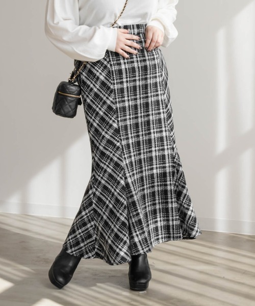 CLETTE（クレット）の「チェック柄ツイードマーメイドスカート（スカート・レディース・ブラック/オフホワイト・3L/4L/LL）」の10枚目の写真