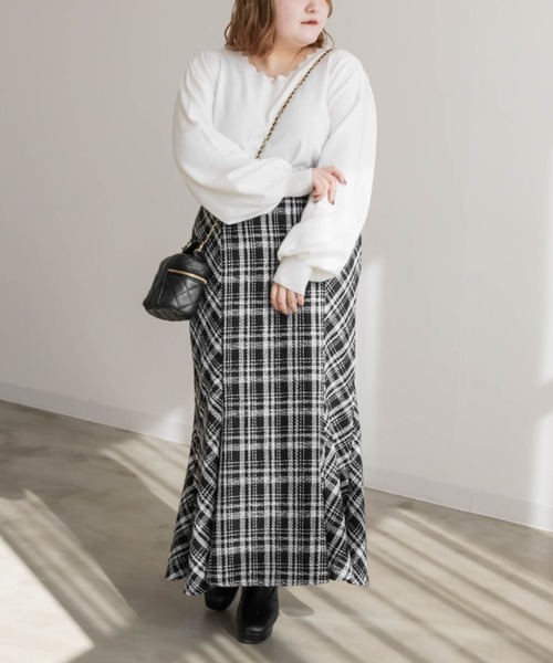 CLETTE（クレット）の「チェック柄ツイードマーメイドスカート（スカート・レディース・ブラック/オフホワイト・3L/4L/LL）」の11枚目の写真